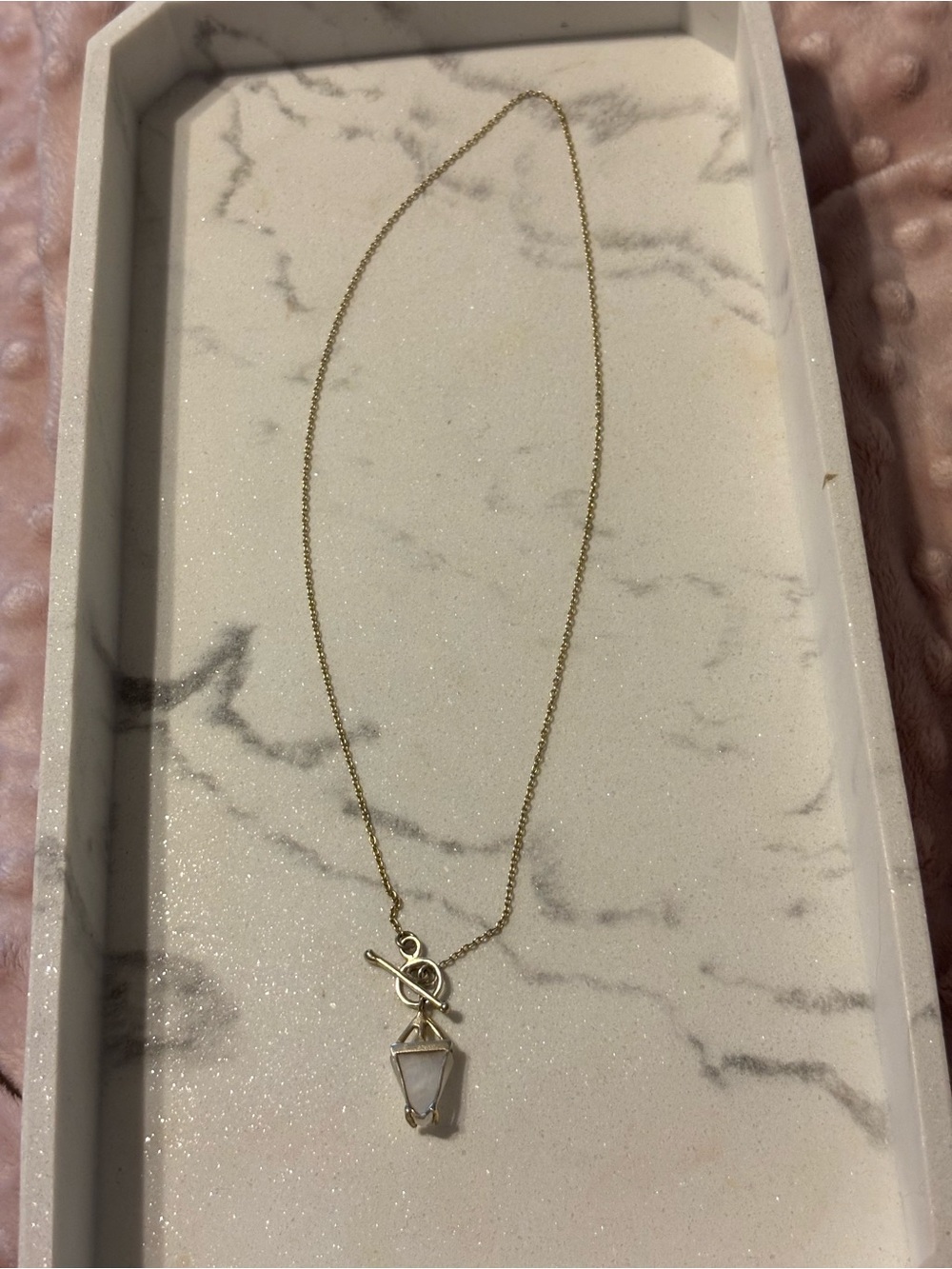 Gold-Plated Rainbow Moonstone Pendant Necklace - Gold & White - Picture 7 of 8